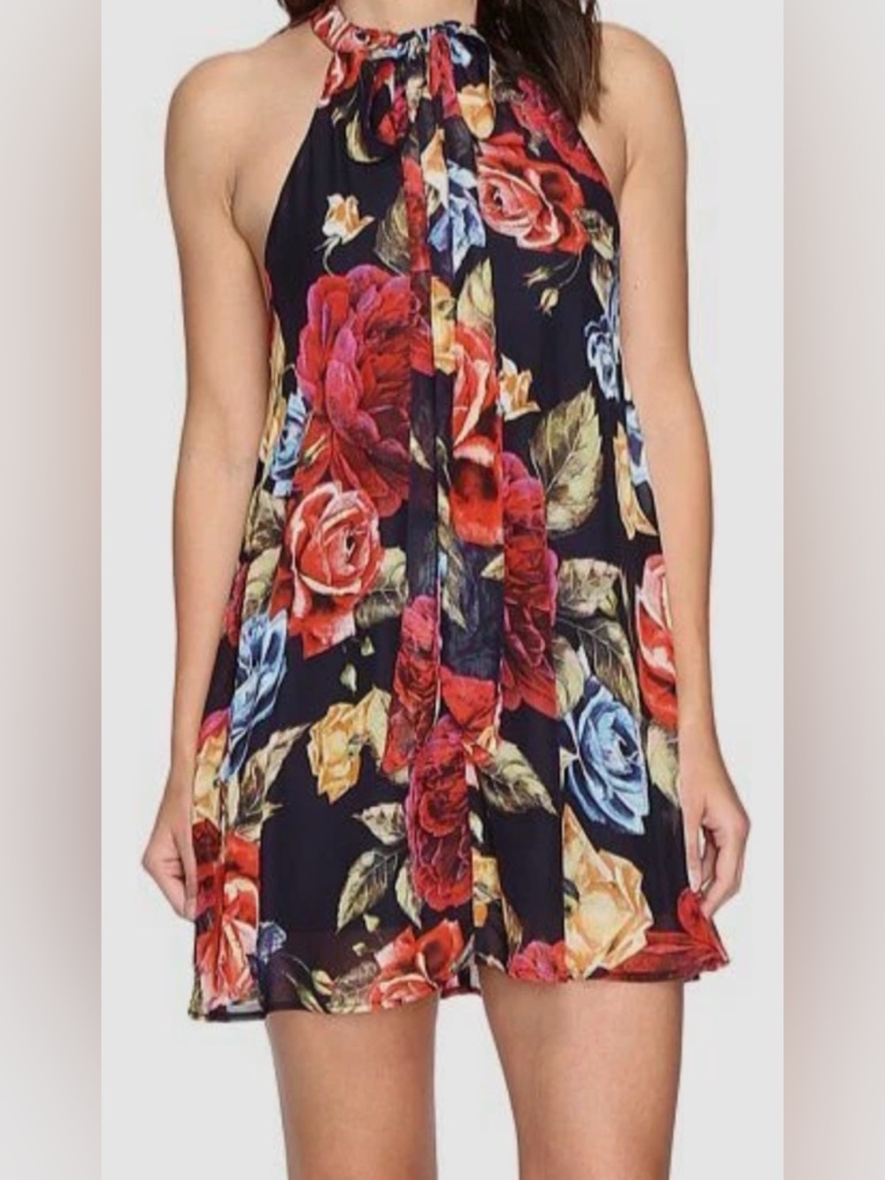 🌻 Show Me Your Mumu Black Floral Print Tie Front Shift Dress Large 🌻